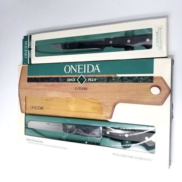 Vintage 1992 Cheese Cutting Board Oneida Edge Knife Stainless Steel Kitchen Set - Picture 2 of 4